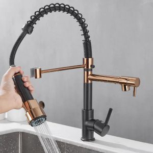 robinet double cuisine noir doré