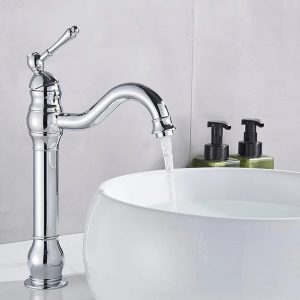 Robinet salle de bain lavabo vintage mitigeur rétro Argenté en laiton