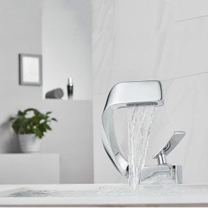 Robinet design incurvé cascade argenté