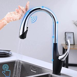 robinet évier cuisine tactile noir argenté