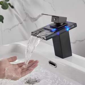 Robinet salle de bain lavabo cascade lumineuse noir