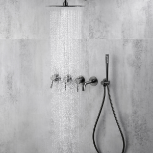 colonne de douche encastré gris brossé