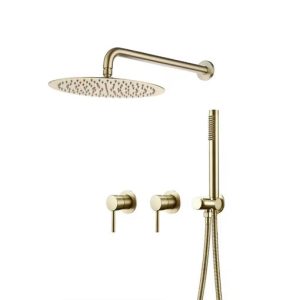 douche or brossé intégrée au mur