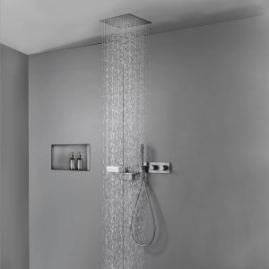colonne douche bain encastrée gris brossé