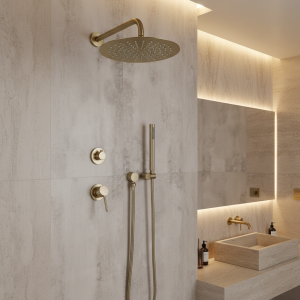 colonne de douche or brossé