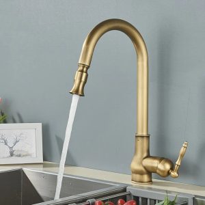 Robinet évier cuisine rétro flexible rétractable Vintage Doré Laiton