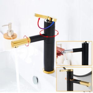 robinet salle de bain noir doré