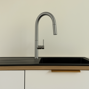 mitigeur avec douchette gris brossé