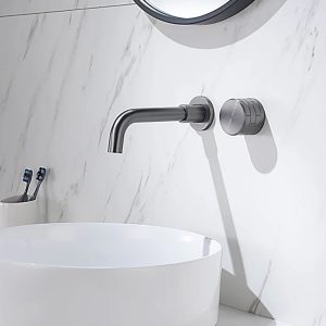 mitigeur salle de bain gris brossé