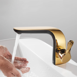 robinet lavabo noir doré