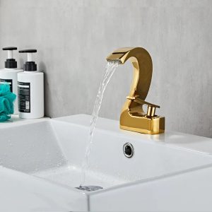 robinet lavabo design doré