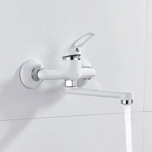 robinet évier cuisine blanc laiton