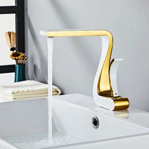 robinet lavabo design incurvé blanc