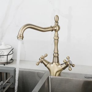 robinet cuisine évier rétro doré