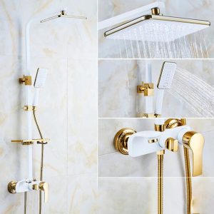 robinet salle de bain blanc doré