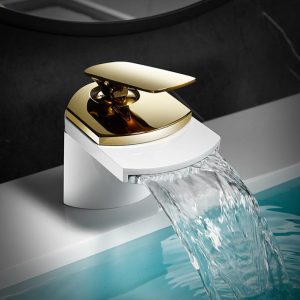 robinet lavabo blanc doré