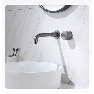 robinet lavabo mural encastrable argenté