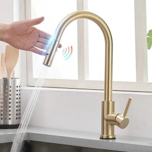 robinet evier cuisine design doré