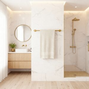 accessoire salle de bains or strié