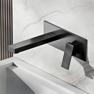 Robinet de lavabo mural mitigeur encastré de luxe en laiton noir design épuré