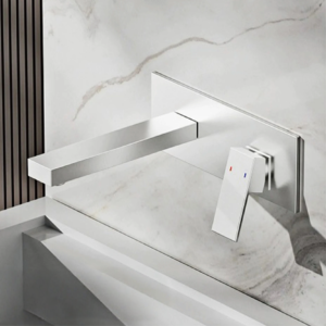 Robinet de lavabo mural mitigeur encastré de luxe en laiton noir design épuré