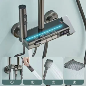 Système de robinetterie de douche thermostatique à lumière LED avec affichage numérique anthracite