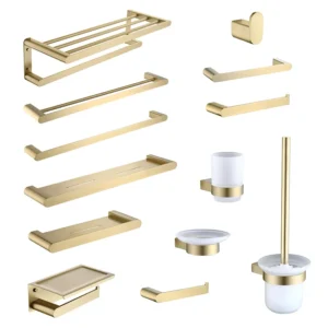 Ensemble accessoires de salle de bain design moderne or brossé