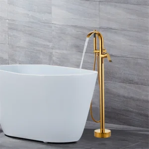 Robinet Expert de baignoire sur pied mitigeur cascade en laiton doré lustré bec arrondi
