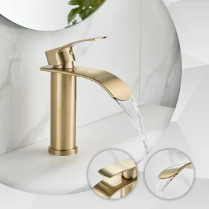 Robinet lavabo cascade grand et court en laiton doré mélangeur salle de bain luxe