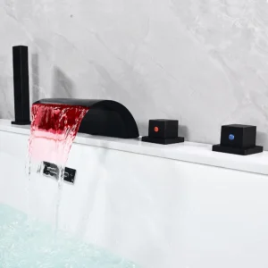 Ensemble robinetterie de bain douchette noir cascade avec led
