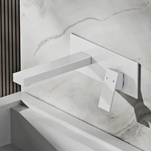Robinet de lavabo mural mitigeur encastré de luxe en laiton Blanc design épuré