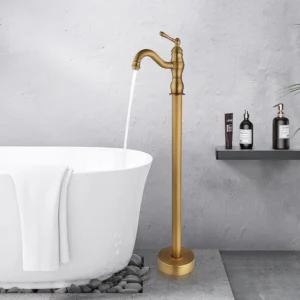 robinet mitigeur baignoire sur pied antique doré brossé