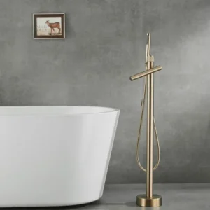Robinet Expert de baignoire sur pied mitigeur style bambou en laiton doré brossé
