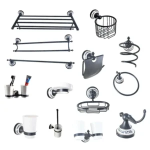ensemble d accessoires de salle de bain vintage laiton noir et céramique