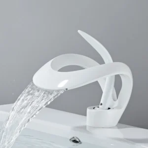 Robinets de lavabo blanc cascade à poignée unique mélangeurs en laiton massif design moderne