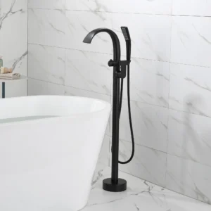 Robinet baignoire sur pied bec large cascade douchette noir