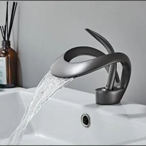 Robinets de lavabo anthracite cascade à poignée unique mélangeurs en laiton massif design moderne