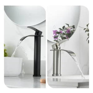 Robinet lavabo cascade grand et court en laiton noir mélangeur salle de bain luxe