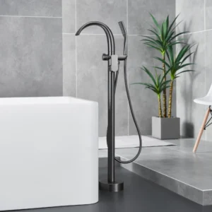 robinet baignoire sur pied bec large cascade douchette anthracite